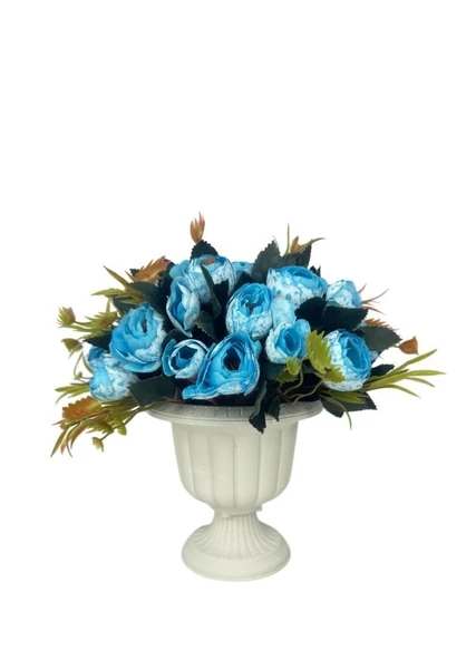 Nettenevime Yapay Çiçek Krem Antik Saksıda Mavi Erengül 23cm - 8