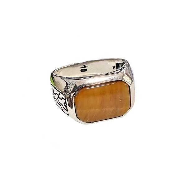 Kaplan Gözü Taşlı Gümüş Yüzük  250057416G17Y - Resim 3