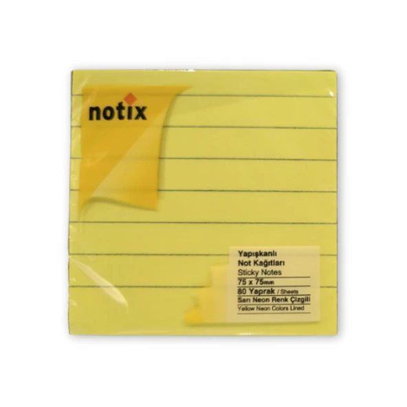 Notix Neon Sarı Çizgili Yapışkanlı Not Kağıdı 80 Yaprak 75x75 ürün görseli