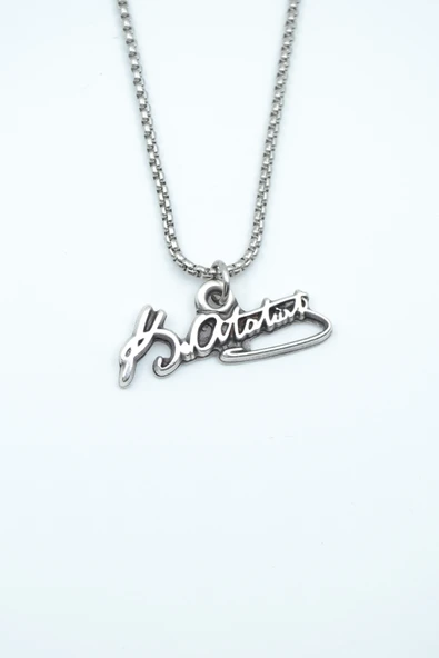 Mustafa Kemal Atatürk İmzalı Gümüş Kaplama Örme Zincir Kolye ürün görseli 1