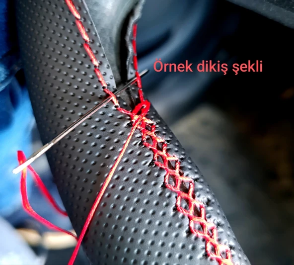 DİKİŞLİ DİREKSİYON KILIFI SİYAH DERİ NOKTALI DERİ SARI DİKİŞLİ EGEA GRUBU İÇİN - 2