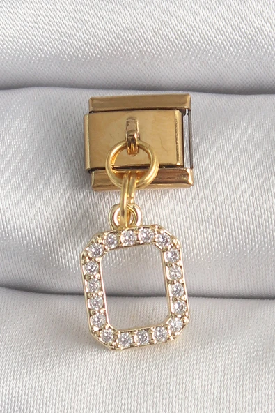 316L Çelik Gold Renk Sallantı Kare Zirkon Taşlı Nomination Charm - TJ-BC1350