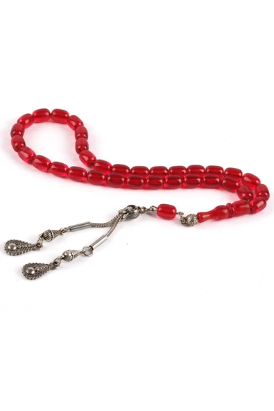 Sıkma Serisi Kırmızı Kehribar Tesbih Metal Püsküllü Tesbih Kapsül Kesim - 2