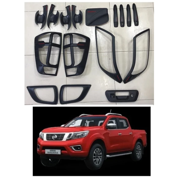 AUTOGP Nissan navara kaplama seti siyah full 2016+ kapı kolu far stop çerçeve mat siyah np300