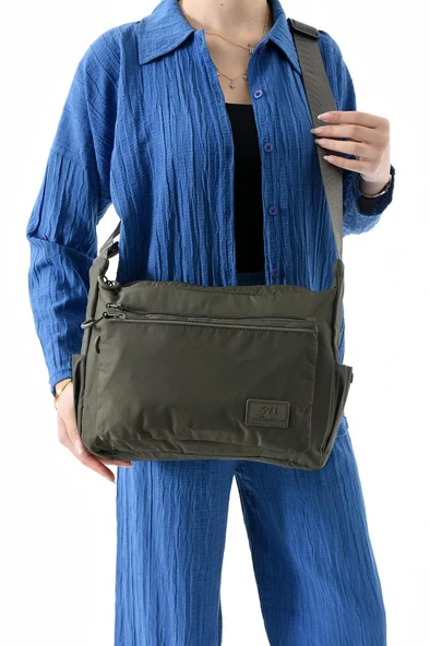 Unisex Paraşüt Kumaş Okul Çantası Çapraz Askılı Kadın Omuz Çantası 32*22 Cm Su İtici Hafif Kumaş - 3