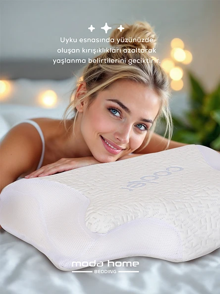 Visco ortopedik boyun destekli servikal yastık serinletici soğuk kumaşlı(beyaz) - 4