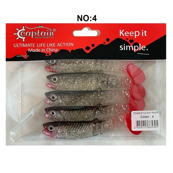 Captain 3569 Style Soft 10cm 10.3gr Silikon Yem 5'li Paket - 5