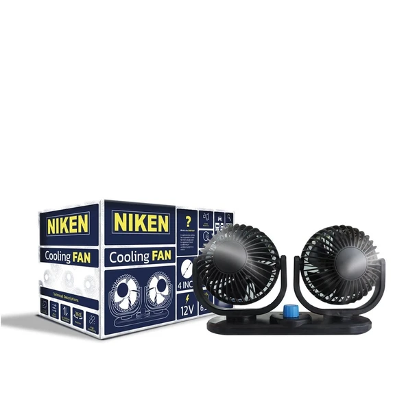 NİKEN Araç içi vantilatör çift başlı küçük 12volt 4 inç NİKEN