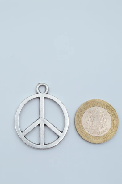 Peace Barış İşareti Gümüş Kaplama Kolye Ucu - 3