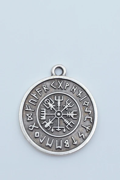 Vegvisir Viking Pusulası Gümüş Kaplama Kolye Ucu ürün görseli 1
