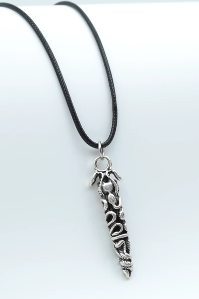 Çift Yılanlı Çubuk Gümüş Kaplama Deri İp Kolye ürün görseli 1