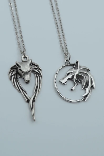 2'li The Witcher Kurt Anubis Ölüm Ve Ceza Tanrısı Gümüş Kaplama Kolye Seti ürün görseli 1