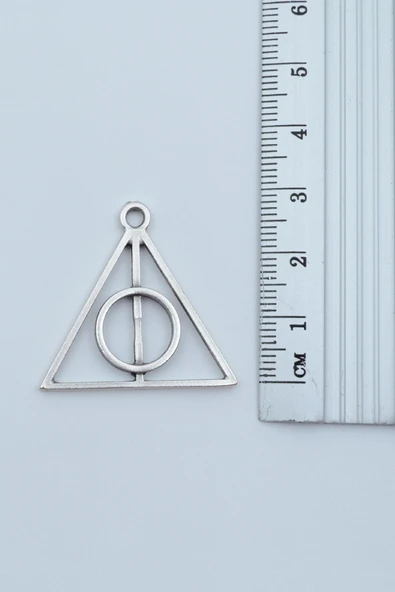2'li Harry Potter Ölüm Yadigarları Üçgen - Hogwarts Gümüş Kaplama Kolye Seti - 3