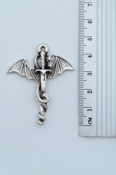 2'li Ters Pentagram Keçi Kafası - Yılan Ejderha Gümüş Kaplama Kolye Seti - Resim 4