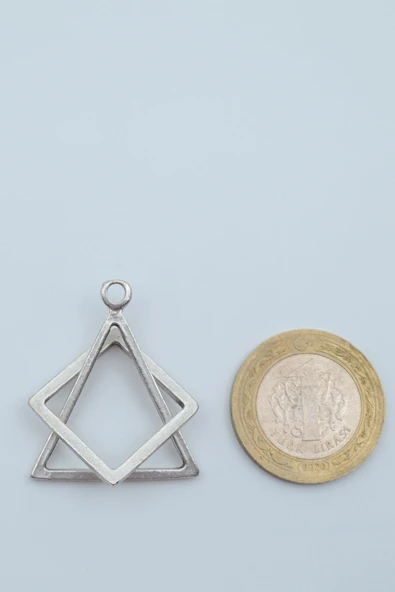 Üçgen Kare Geometrik Gümüş Kaplama Deri İp Kolye - Resim 5