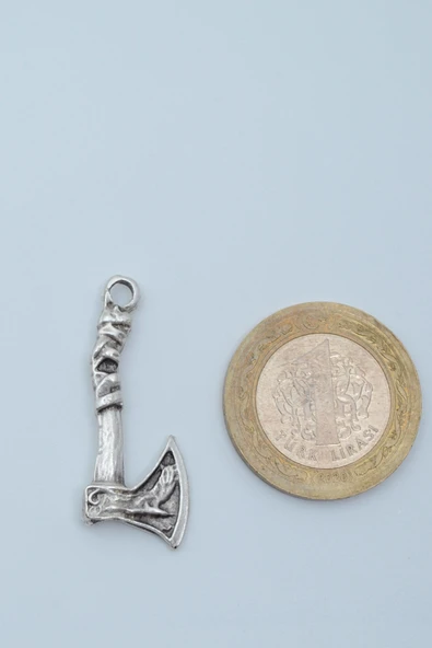 Viking Balta Gümüş Kaplama Deri İp Kolye - Resim 4