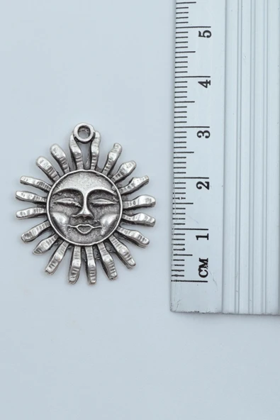 2'li Güneş ve Ay - Gülen Güneş  Gümüş Kaplama Kolye Seti - Resim 4