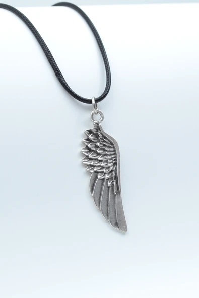 Kanat Gümüş Kaplama Deri İp Kolye ürün görseli 1