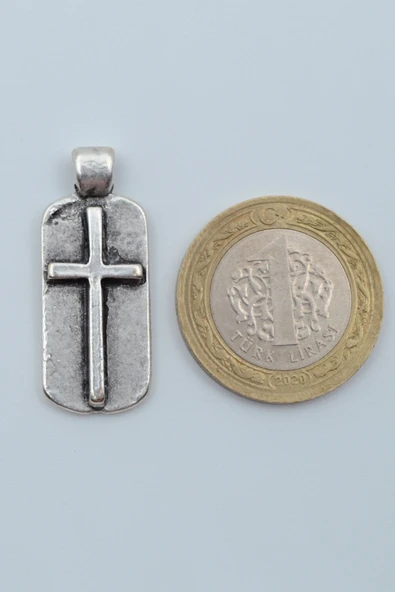 Haç Künye Gümüş Kaplama Deri İp Kolye - Resim 4