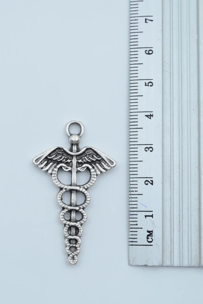 Tıp Sembolü Kadüse Gümüş Kaplama Deri İp Kolye - Resim 3