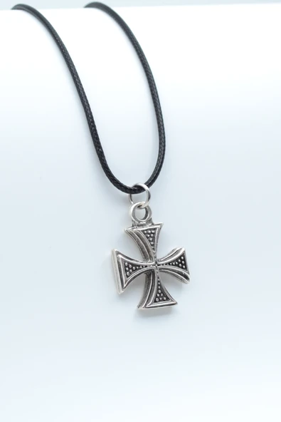 Gamalı Haç Gümüş Kaplama Deri İp Kolye ürün görseli 1