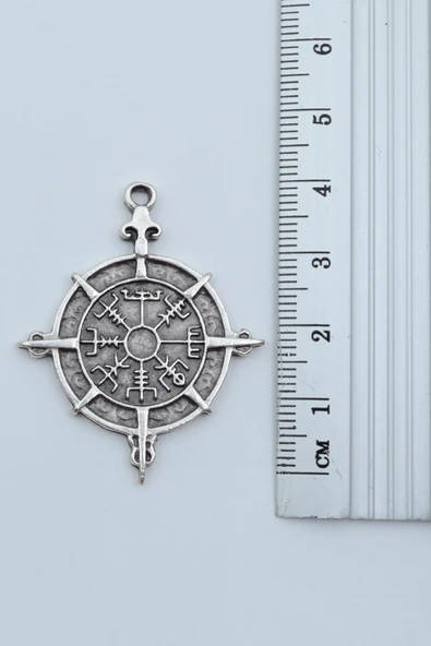 Viking Vegvisir Pusula  Gümüş Kaplama Deri İp Kolye - Resim 3