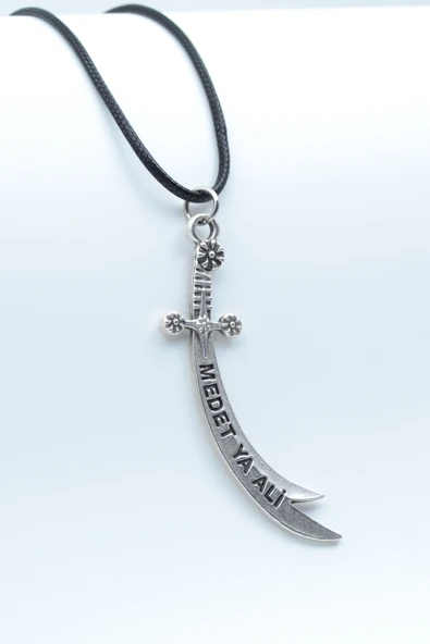 Zülfikar Kılıcı Gümüş Kaplama Deri İp Kolye ürün görseli 1