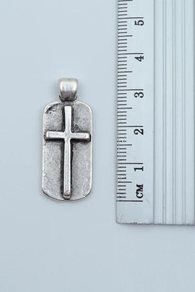 Haç Künye Gümüş Kaplama Deri İp Kolye - Resim 3