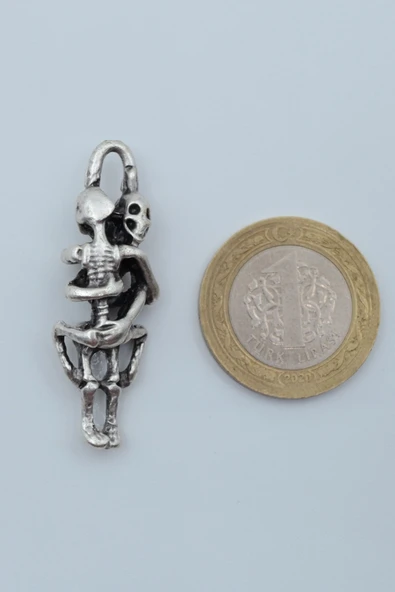 Sarılan İskelet Gümüş Kaplama Deri İp Kolye - Resim 4