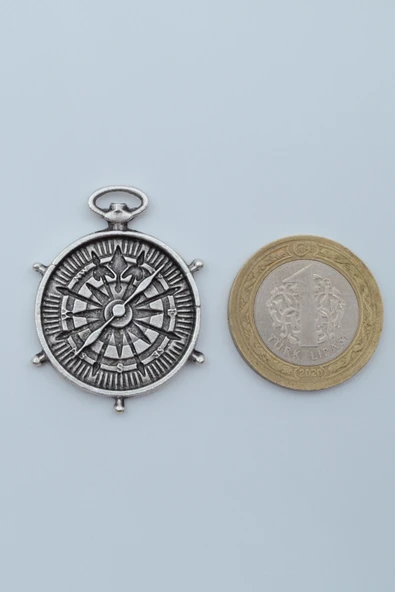 Pusula Gümüş Kaplama Deri İp Kolye - Resim 4