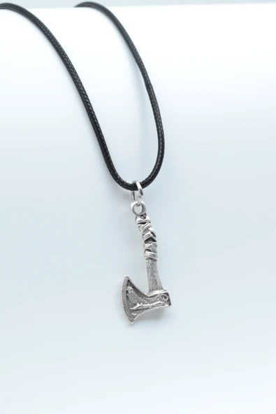 Viking Balta Gümüş Kaplama Deri İp Kolye ürün görseli 1