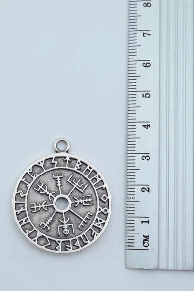 Vegvisir Pusula - Viking Sembol Gümüş Kaplama Deri İp Kolye - Resim 3