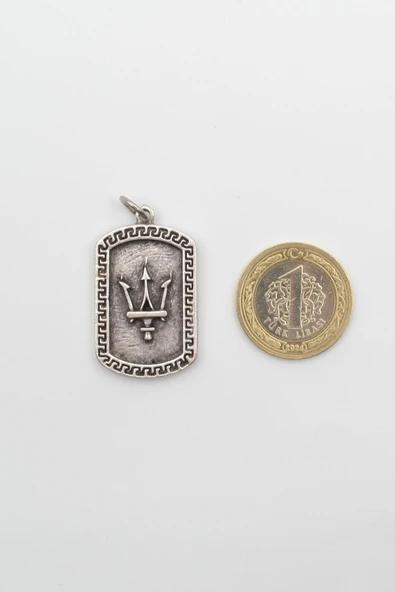 Poseidon - Mızrak Gümüş Kaplama Kolye Ucu - Resim 3