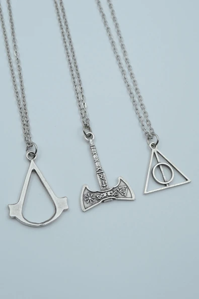 3'lü Assassin’s Creed Viking Balta Harry Potter Gümüş Kaplama Kolye Seti ürün görseli 1