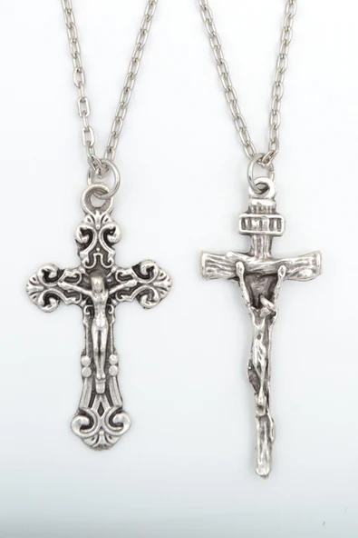 2'li Hz.İsa Haç - Çarmıh Gümüş Kaplama Kolye Seti ürün görseli 1