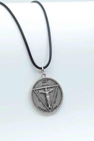 Pagan - Keçi Şeytan - Hz. İsa Gümüş Kaplama Deri İp Kolye ürün görseli 1