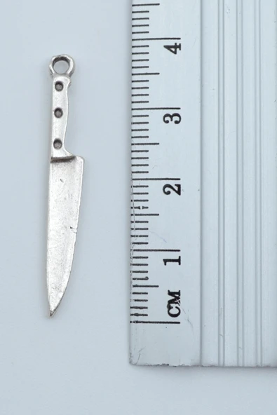 2'li Gastronomi Temalı Bıçak - Satır Gümüş Kaplama Kolye Seti - Resim 4