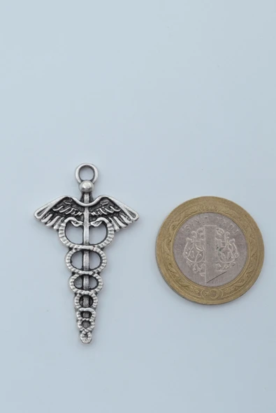 Tıp Sembolü Kadüse Gümüş Kaplama Deri İp Kolye - Resim 4