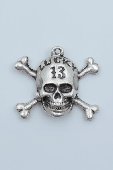 Lucky 13 Kuru Kafa Gümüş Kaplama Kolye Ucu