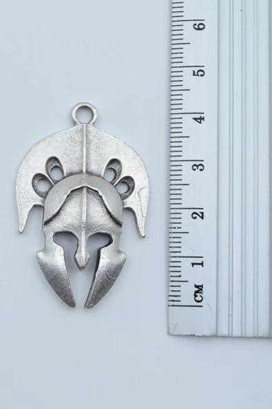 Gladyatör Miğfer Gümüş Kaplama Deri İp Kolye - Resim 3