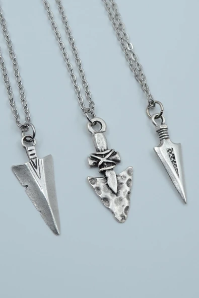3'lü Antik Ok Ucu Triagle Desenli Ok Ucu Gümüş Kaplama Kolye Seti ürün görseli 1