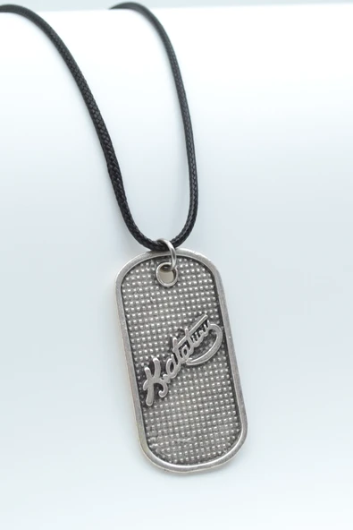 Kemal Atatürk İmzalı Künye Gümüş Kaplama Deri İp Kolye ürün görseli 1