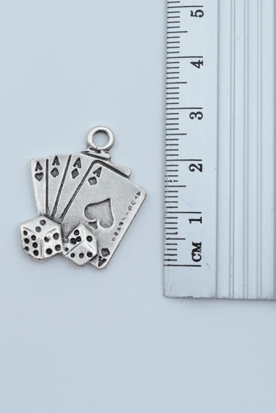 2'li Maça As İskambil - Full As İskambil Zar Gümüş Kaplama Kolye Seti - Resim 3