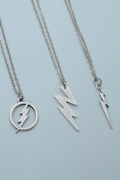 3'lü Şimşek Flash Gordon Gümüş Kaplama Kolye Seti ürün görseli 1