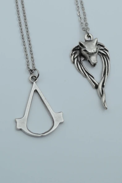 2'li Assassin’s Creed Anubis Ölüm Ve Ceza Tanrısı Gümüş Kaplama Kolye Seti ürün görseli 1