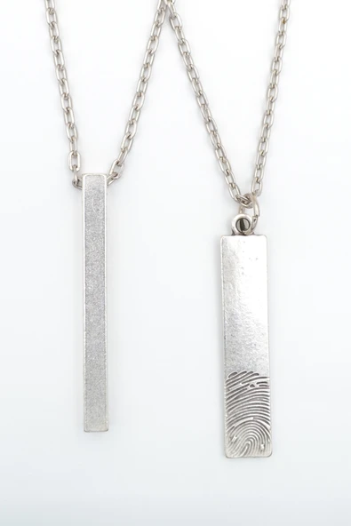 2'li Parmak İzi Çubuk- Uzun Çubuk Gümüş Kaplama Kolye Seti ürün görseli 1