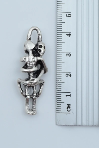 3'lü Sarılan İskelet Ejderha Kılıç Viking Savaşçı Gümüş Kaplama Kolye Seti - Resim 3