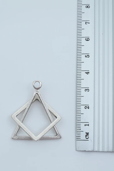 Üçgen Kare Geometrik Gümüş Kaplama Deri İp Kolye - Resim 3