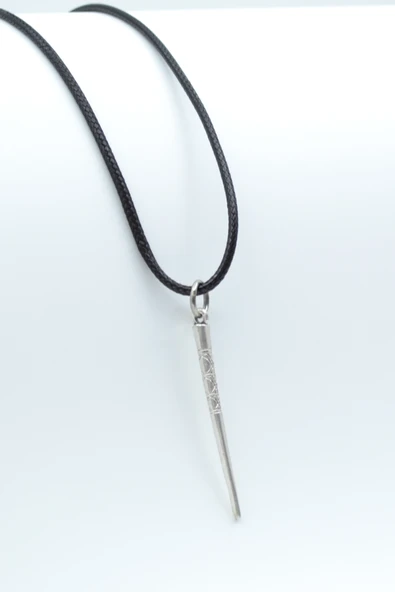 Etknik Desenli Çubuk, Gümüş Kaplama Deri İp Kolye ürün görseli 1