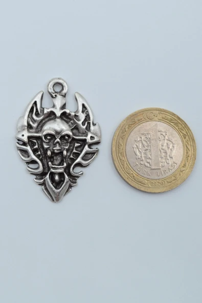 Diablo - Şeytan - Kalkan Gümüş Kaplama Kolye Ucu - Resim 3